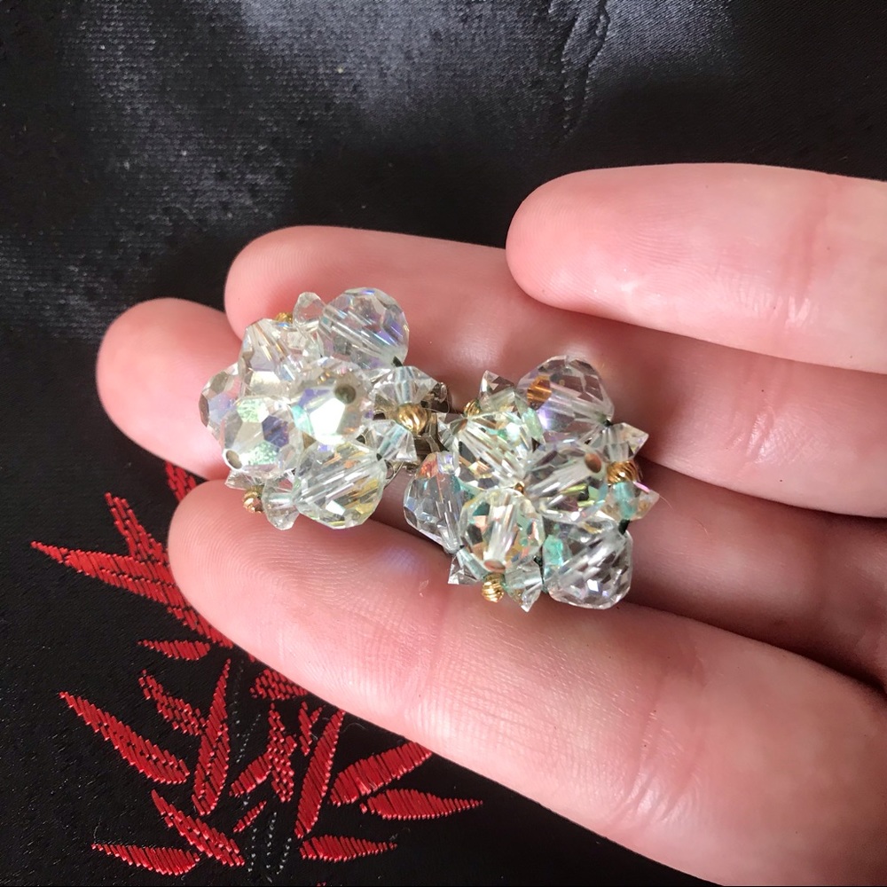 Vintage Glass Crystal beaded Clip On Earrings